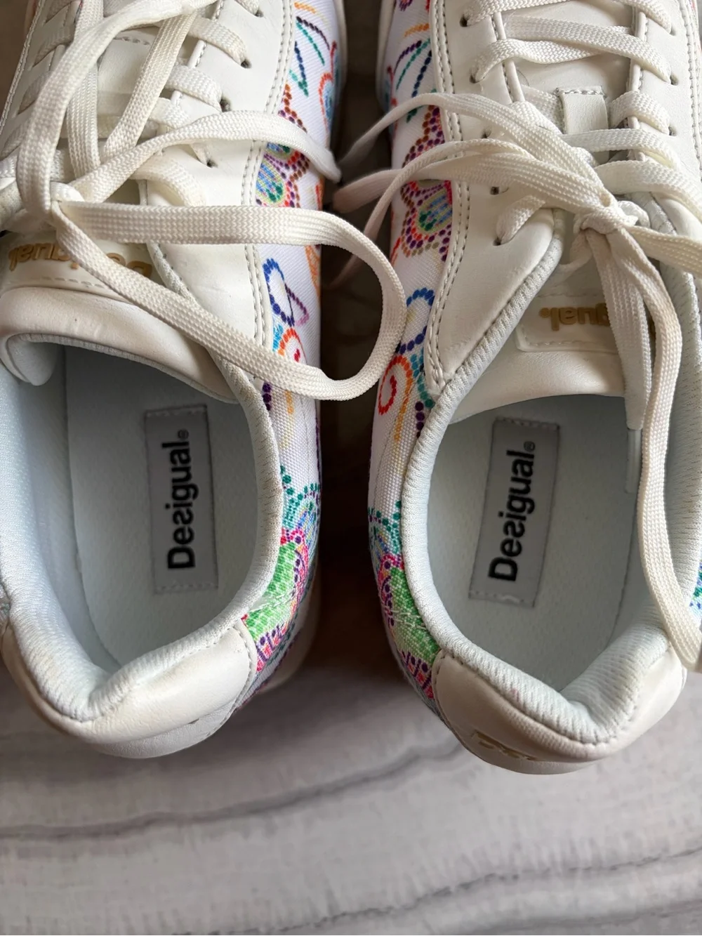 Desigual White Embroidered Sneakers